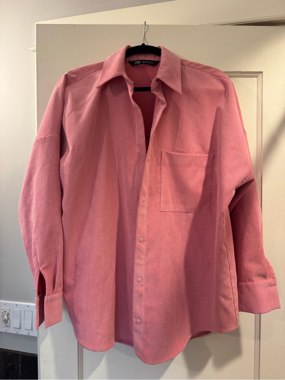Oversized Zara Pink Corduroy Button-Up Shirt